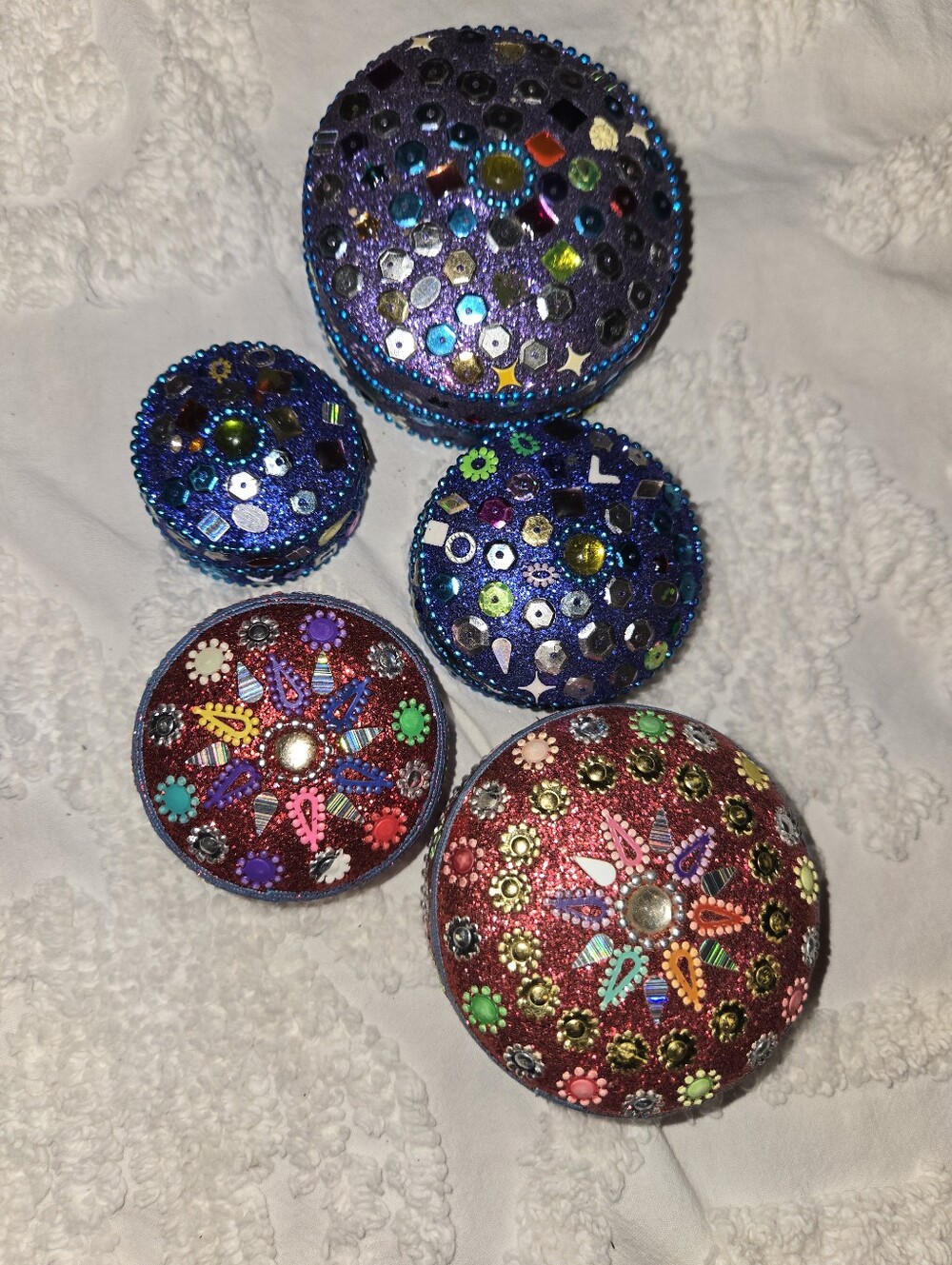Nesting Lidded Trinket Boxes Set Of 10 Pieces Boho Sparkly Festive Fun